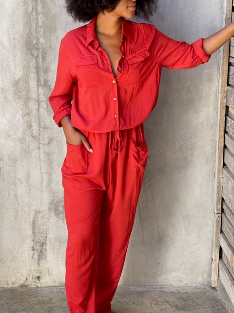 Roxi Hibiscus Red Jumpsuit