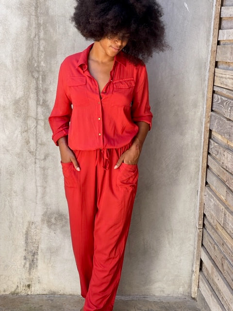 Roxi Hibiscus Red Jumpsuit